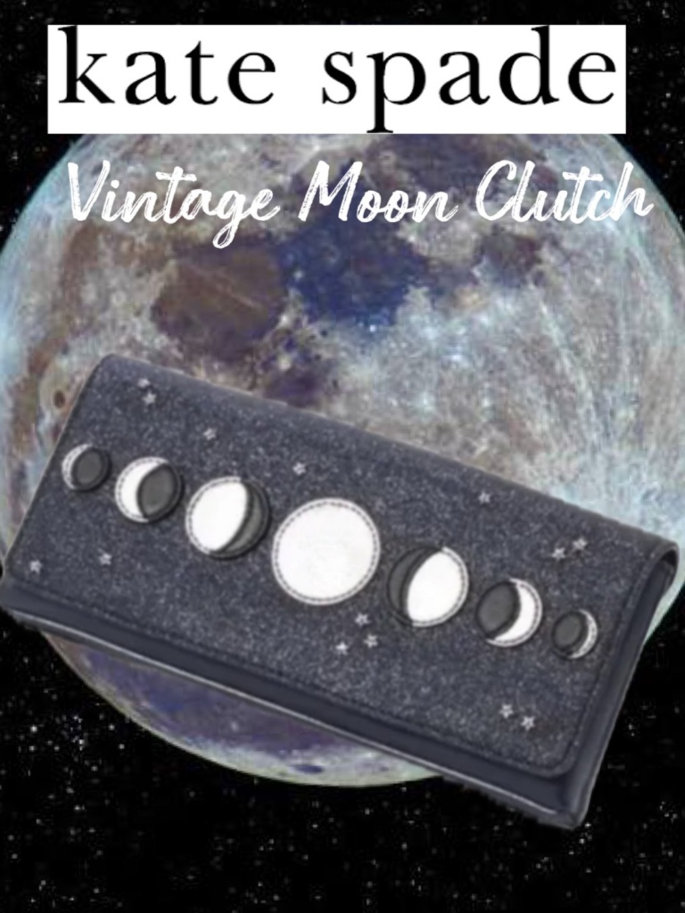 Kate Spade Leather Moon Phases Lunar Constellation  Clutch Bag Lido Ave Novelty